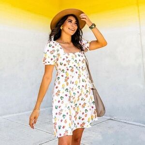 Wild Fable Fruit Print Puff Sleeve Dress White XL